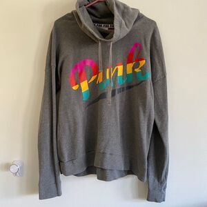 Victorias Secret Pink Graphic COWL NECK LIMITED ED Pullover Sweatshirt‎ M Gray